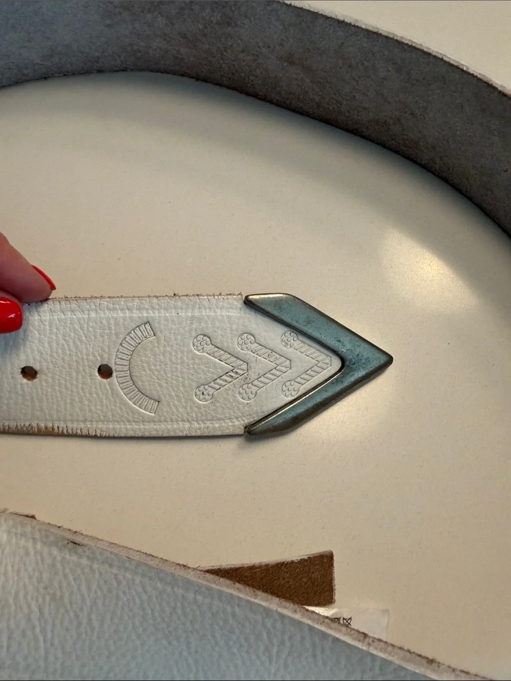 Free People White Leather Belt with Geometric Silver Buckle